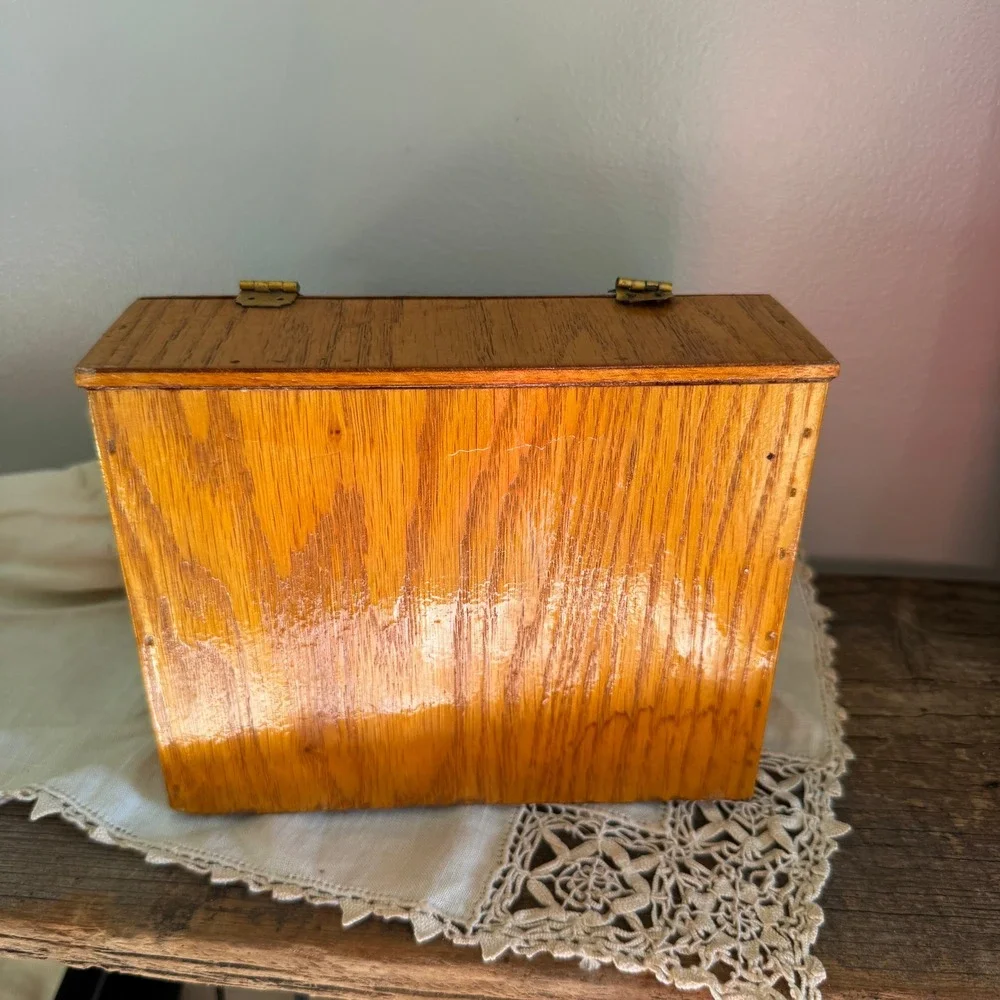 Vintage Handcrafted Wood Burned Recipe Box Hummingbird Sara's Recipes Folk Art